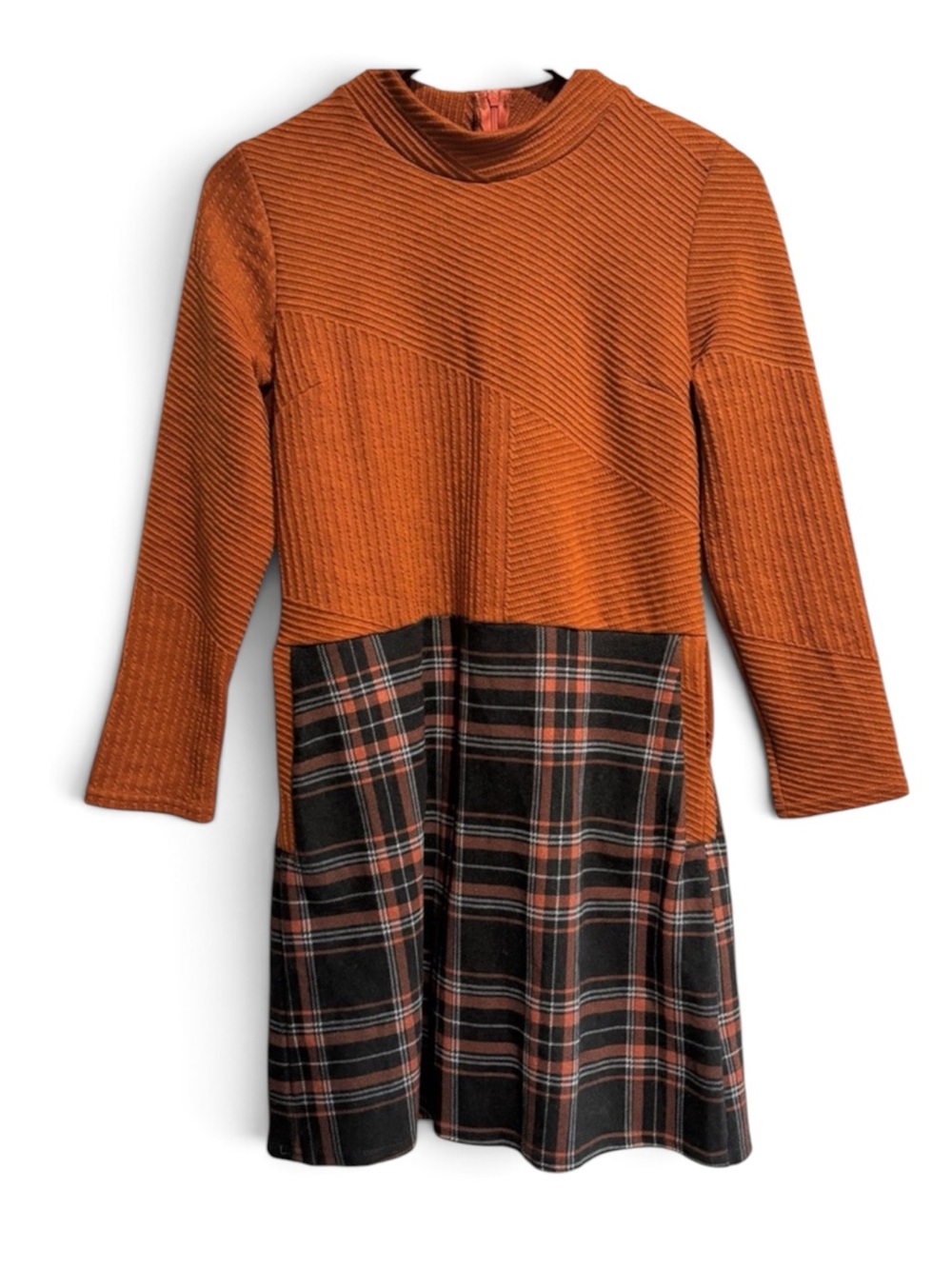 Charlie Charlie Charlotte mock neck plaid dress with pockets size Med back zip